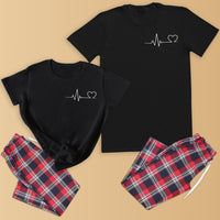 Heart Rate - Couples Matching Pyjamas - Top & Tartan PJ Bottoms - (Sold Separately)