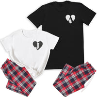 PERSONALISED Heart and Initial - White or Black T-Shirts - Couples Matching Pyjamas - Top & Tartan PJ Bottoms - (Sold Separately)