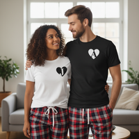 PERSONALISED Heart and Initial - White or Black T-Shirts - Couples Matching Pyjamas - Top & Tartan PJ Bottoms - (Sold Separately)