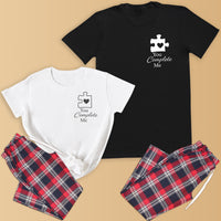 You Complete Me - Couples Matching Pyjamas - Top & Tartan PJ Bottoms - (Sold Separately)