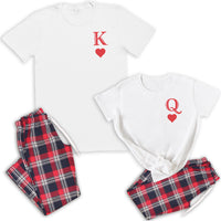 King & Queen Logo in Red - Couples Matching Pyjamas - Top & Tartan PJ Bottoms - (Sold Separately)