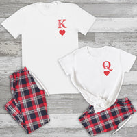 King & Queen Logo in Red - Couples Matching Pyjamas - Top & Tartan PJ Bottoms - (Sold Separately)