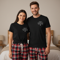 PERSONALISED Initials and Co-ordinates Memorable Location - Couples Matching Pyjamas - Top & Tartan PJ Bottoms - (Sold Separately)