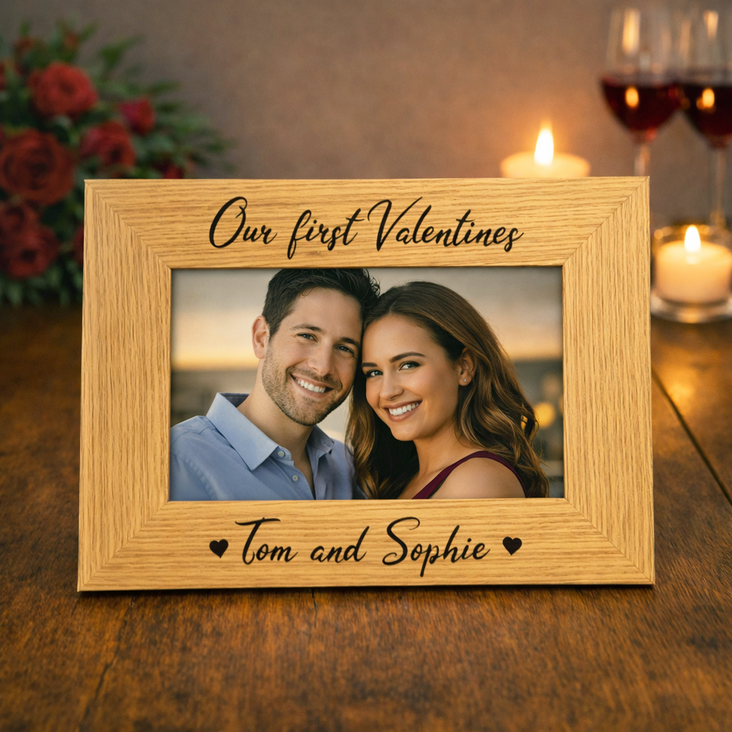 PERSONALISED Our First Valentine's Day Names - Wooden Photo Frame with Photo