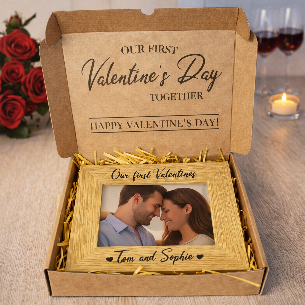 PERSONALISED Our First Valentine's Day Names - Wooden Photo Frame with Photo