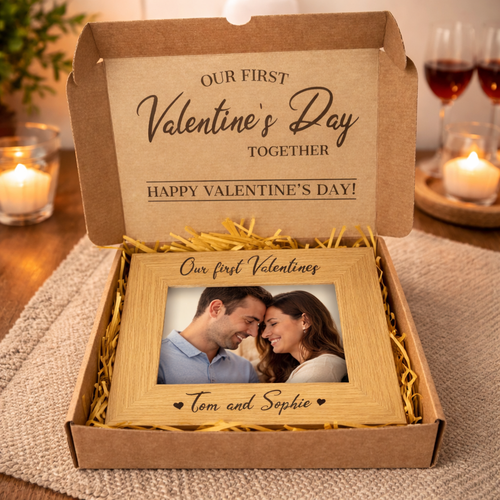 PERSONALISED Our First Valentine's Day Names - Wooden Photo Frame with Photo
