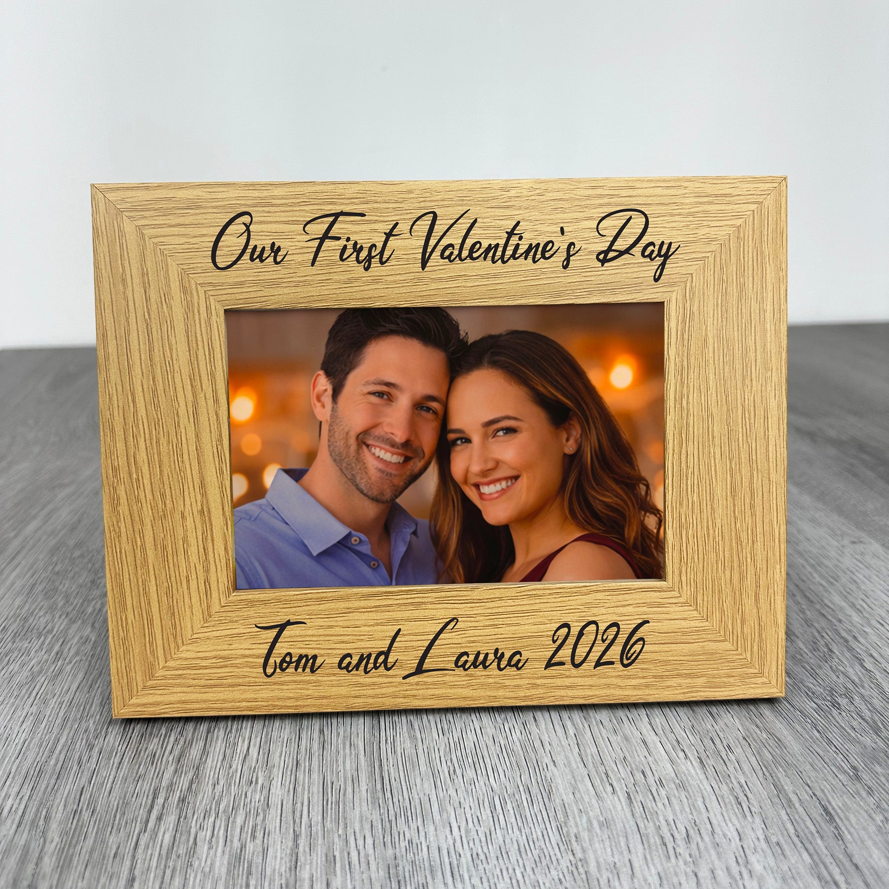 PERSONALISED Our First Valentine's Day Names & Date - Wooden Photo Frame with Photo