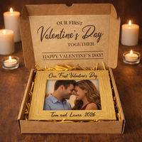 PERSONALISED Our First Valentine's Day Names & Date - Wooden Photo Frame with Photo