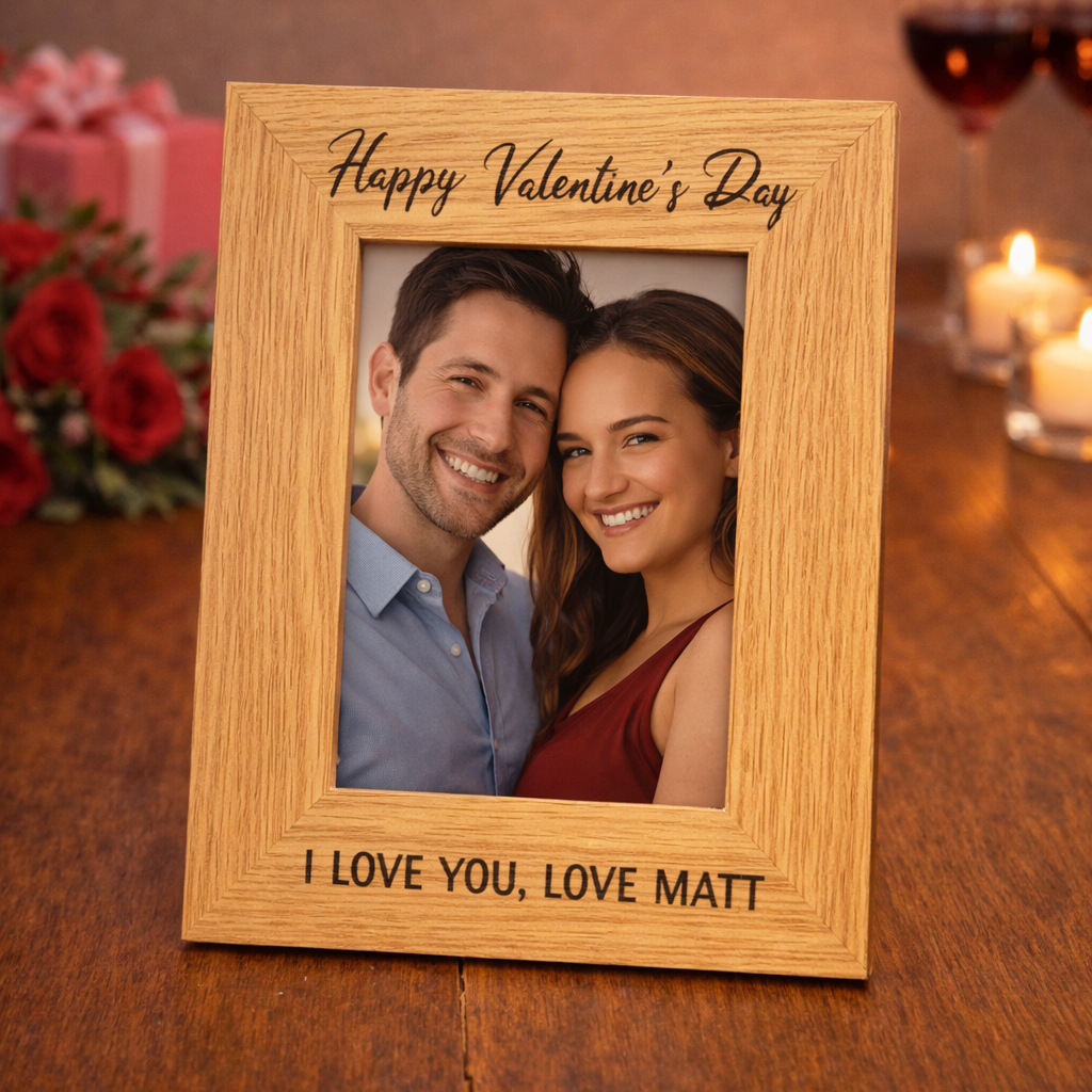 PERSONALISED Happy Valentine's Day I Love You - Wooden Photo Frame with Photo
