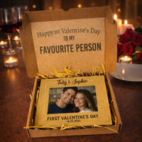 PERSONALISED First Valentine's Day with Date - Wooden Photo Frame with Photo