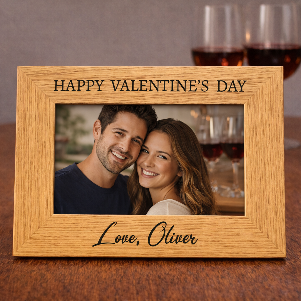 PERSONALISED Happy Valentine's Day Love Name - Wooden Photo Frame with Photo