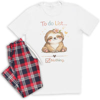 To Do List Nothing Sloth - Pyjamas - Top & Tartan PJ Bottoms - (Sold Separately)