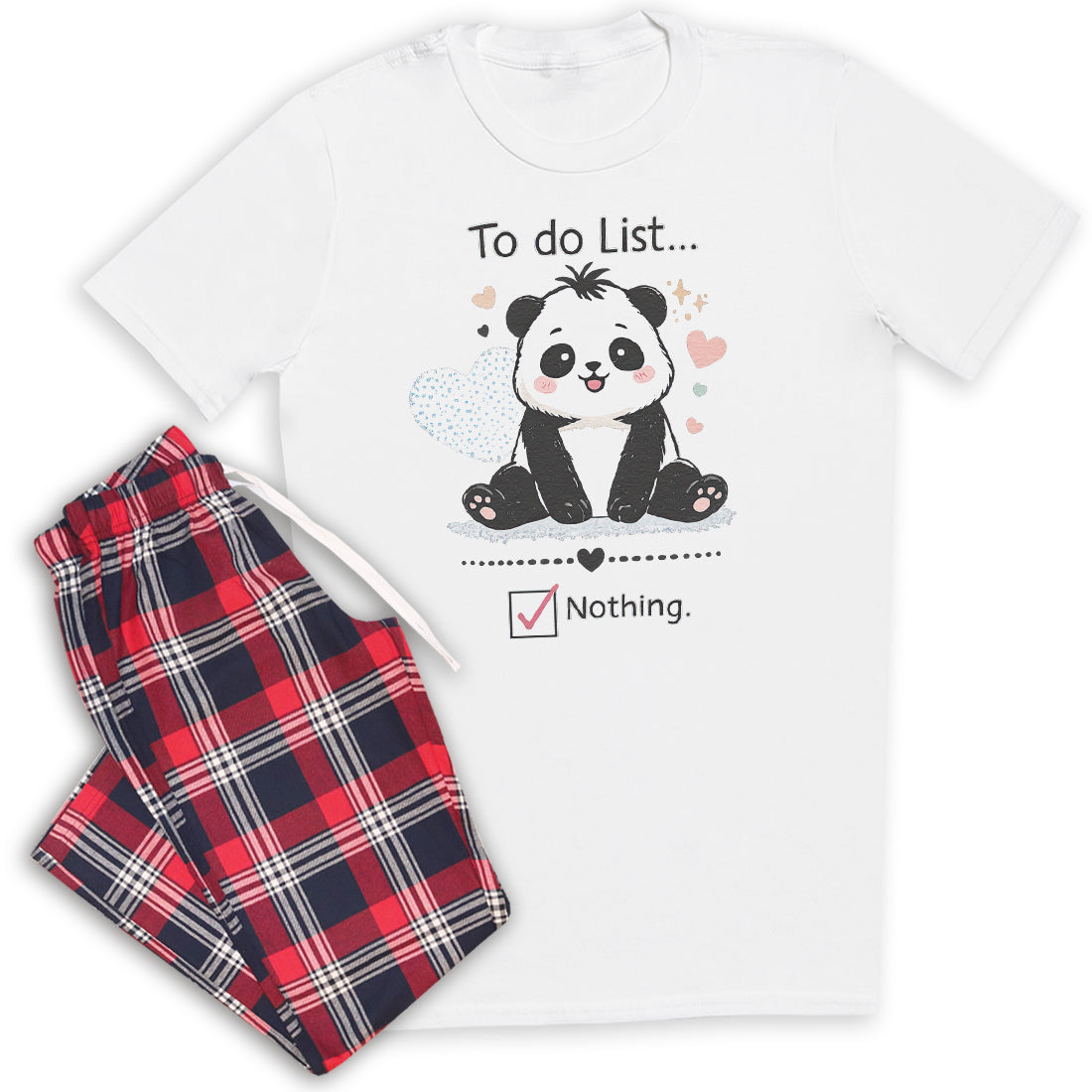 To Do List Nothing Panda - Pyjamas - Top & Tartan PJ Bottoms - (Sold Separately)