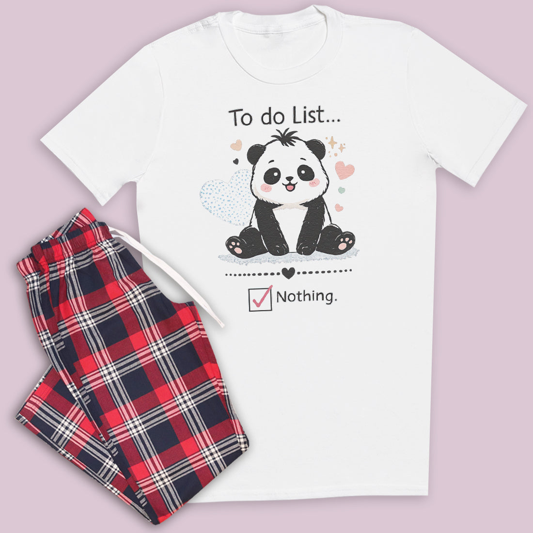 To Do List Nothing Panda - Pyjamas - Top & Tartan PJ Bottoms - (Sold Separately)