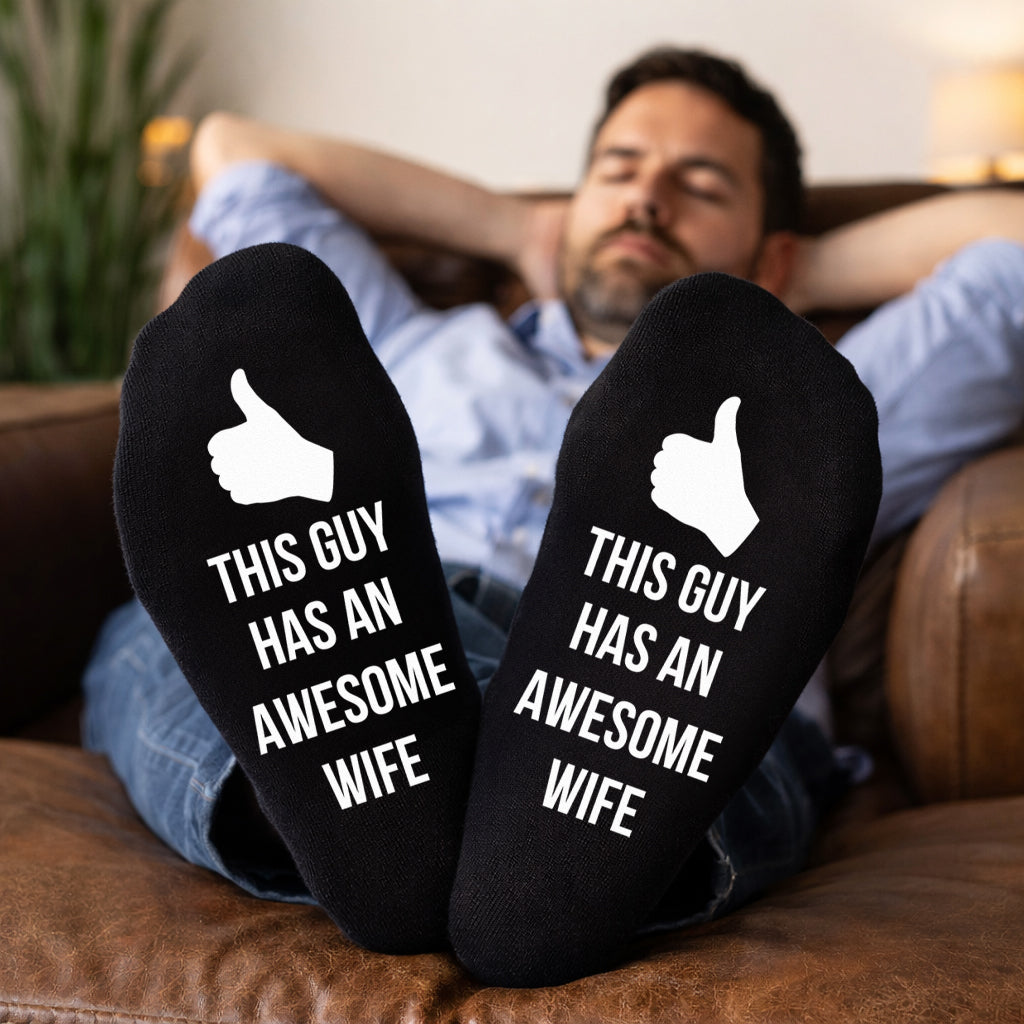 This Guy Has An Awesome Wife Thumbs Up - Printed Funny Socks