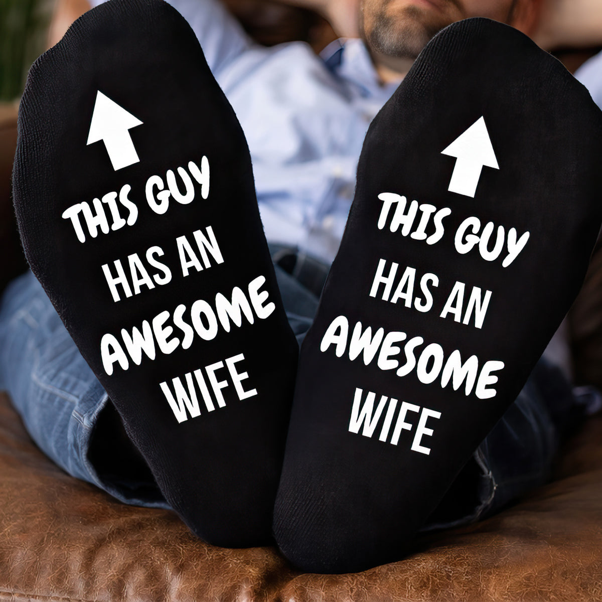 This Guy Has An Awesome Wife Arrow - Printed Funny Socks