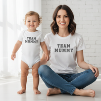 Team Mummy - Baby T-Shirt & Bodysuit / Mum T-Shirt Matching Set - (Sold Separately)