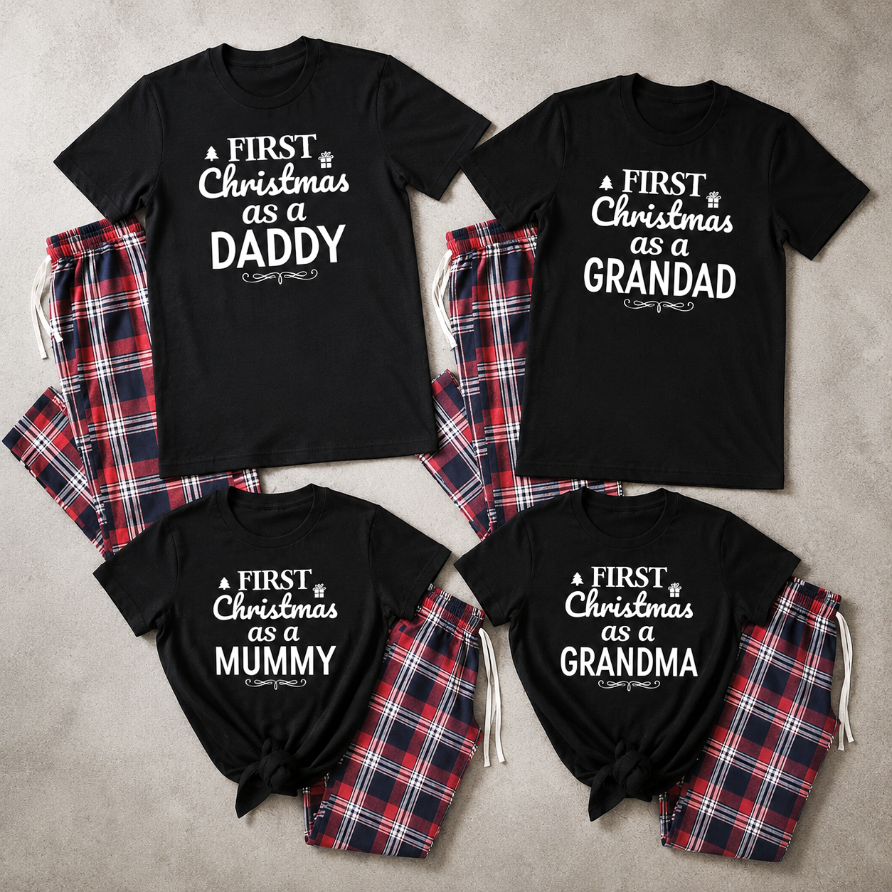 First Christmas As a - Family Matching Christmas Pyjamas - Top & Tartan PJ Bottoms - (Sold Separately)