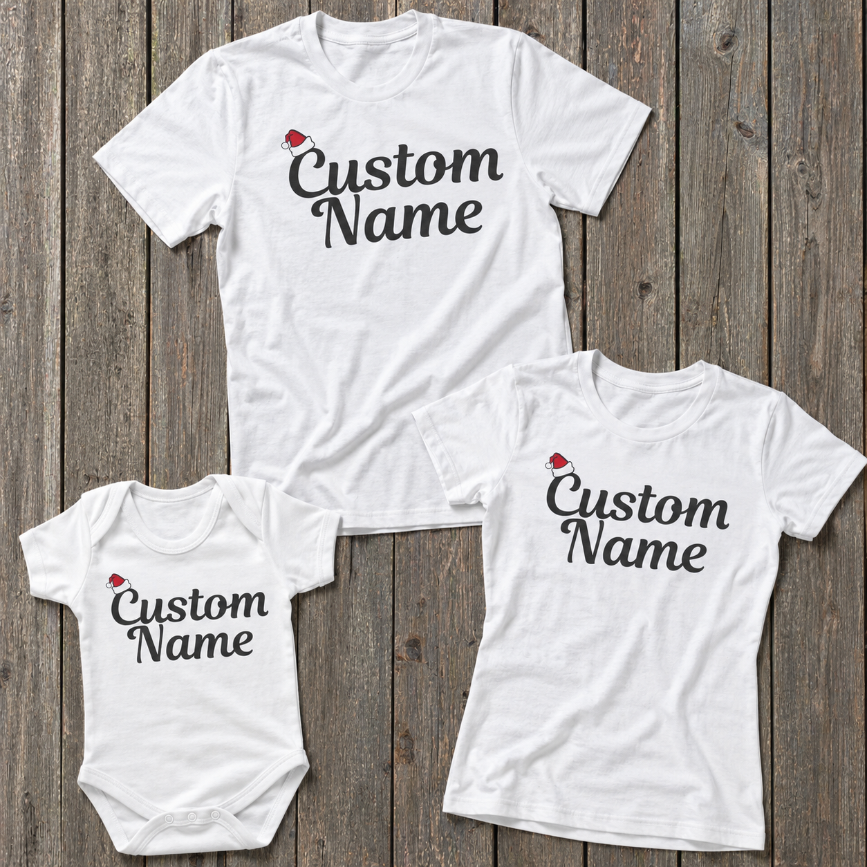 Personalised Santa Hat Family Matching Christmas Tops - T-Shirts - (Sold Separately)