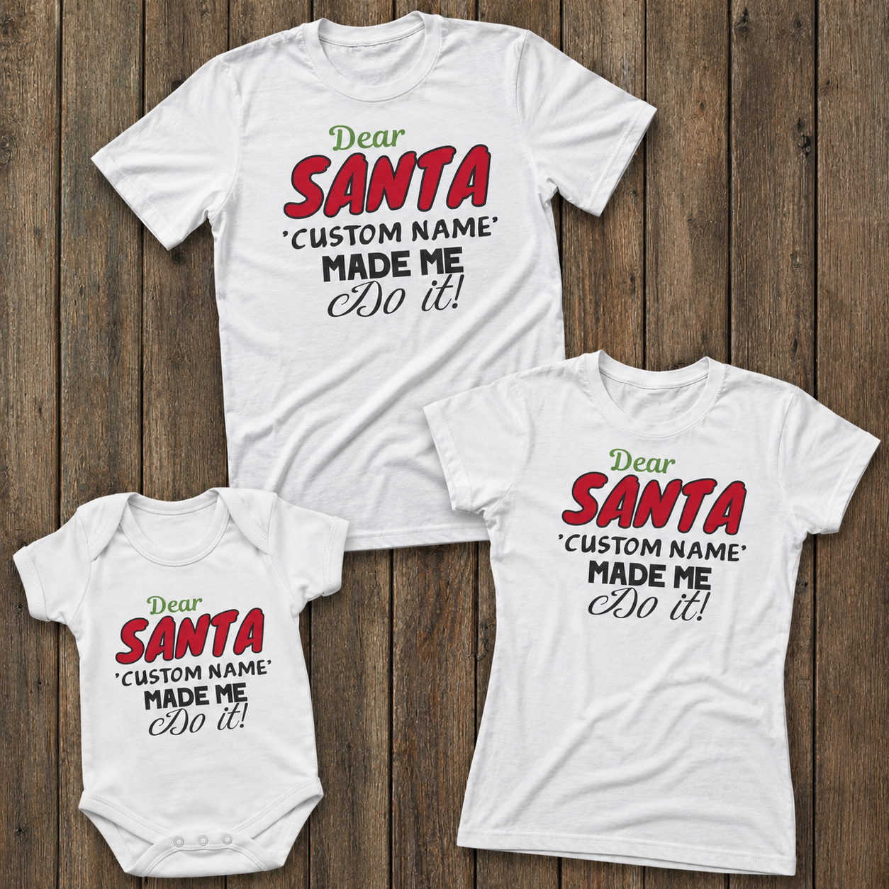 Personalisierte Weihnachtsoberteile und T-Shirts der „Lieber Weihnachtsmann“-Familie (separat erhältlich)