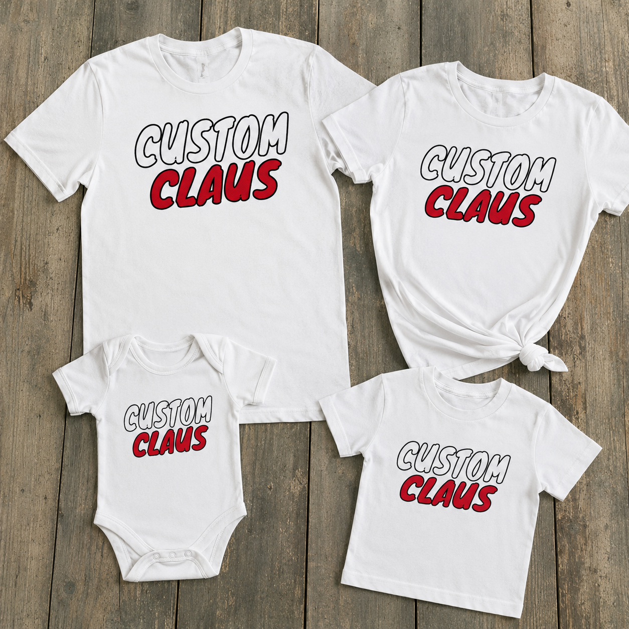 Personalised Claus Family Matching Christmas Tops - T-Shirts - (Sold Separately)
