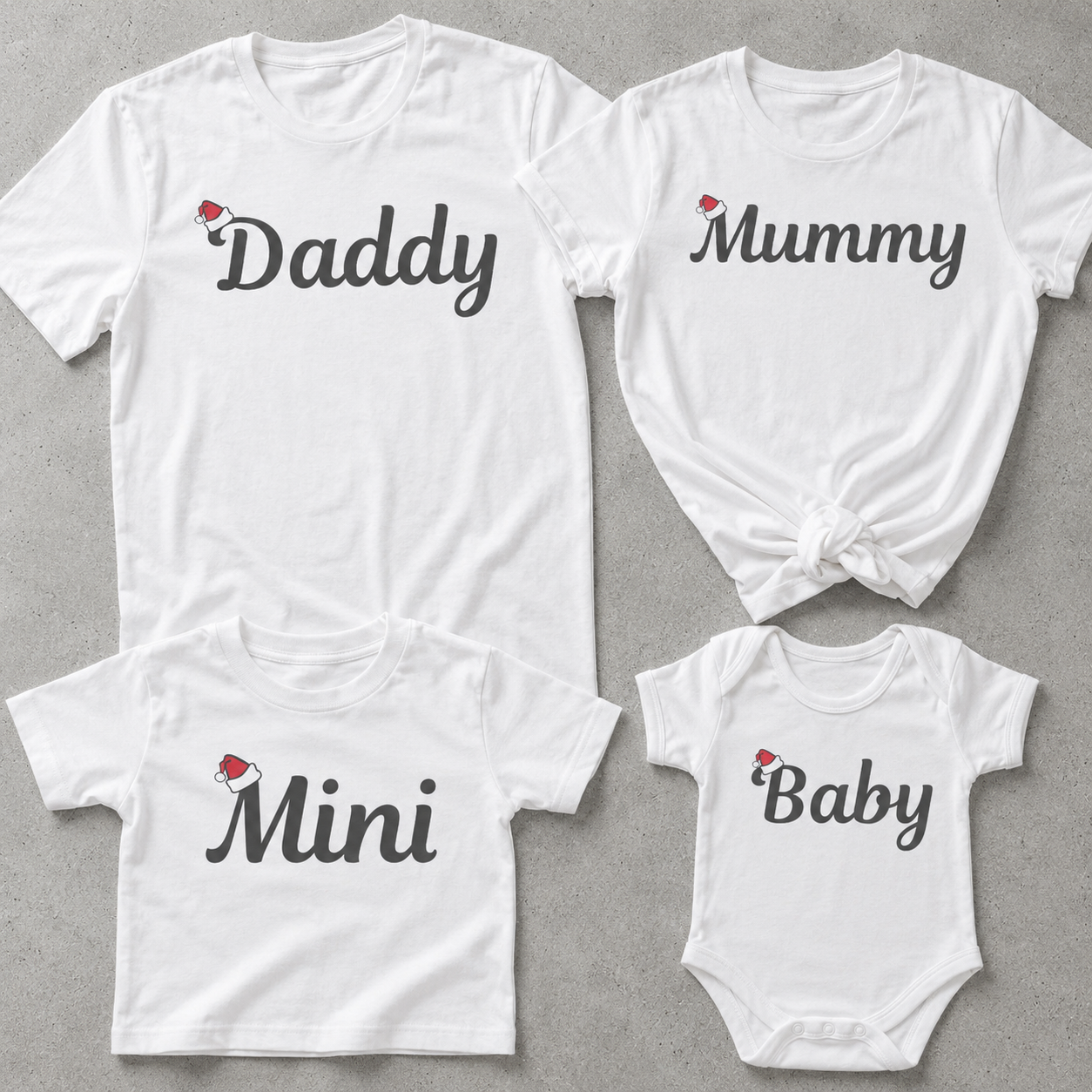 Daddy, Mummy, Mini & Baby Santa Hat - Family Matching Christmas Tops - Adult, Kids & Baby - (Sold Separately)
