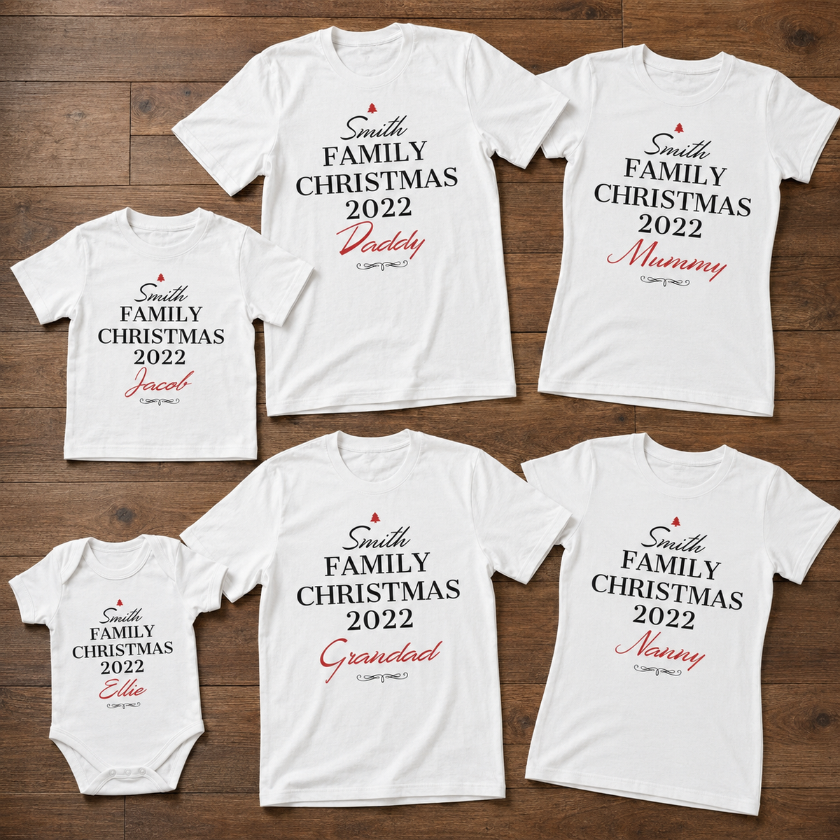 Personalisierte Familien-Weihnachts- und Datums-Familien-Weihnachtsoberteile – T-Shirts – (separat erhältlich)