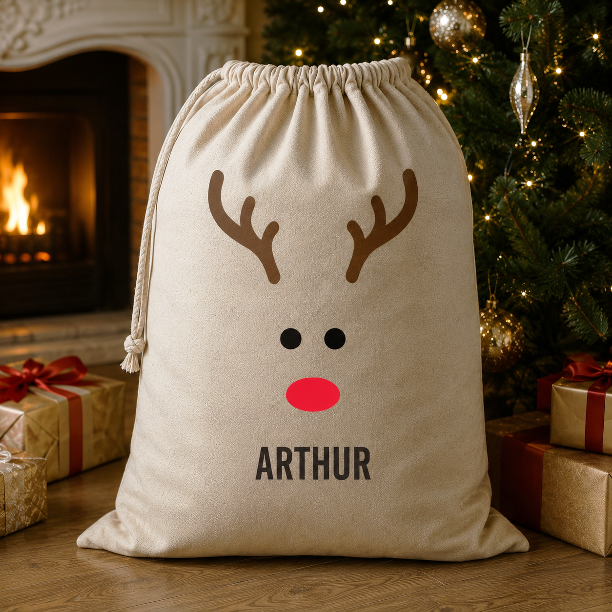 Personalisierter Name Rentiergesicht - Weihnachtsmannsack