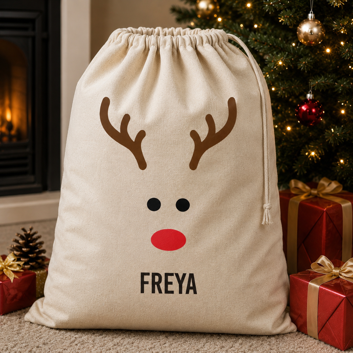 Personalisierter Name Rentiergesicht - Weihnachtsmannsack