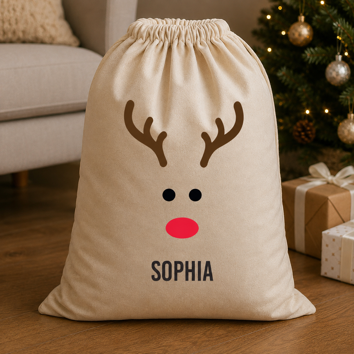 Personalisierter Name Rentiergesicht - Weihnachtsmannsack