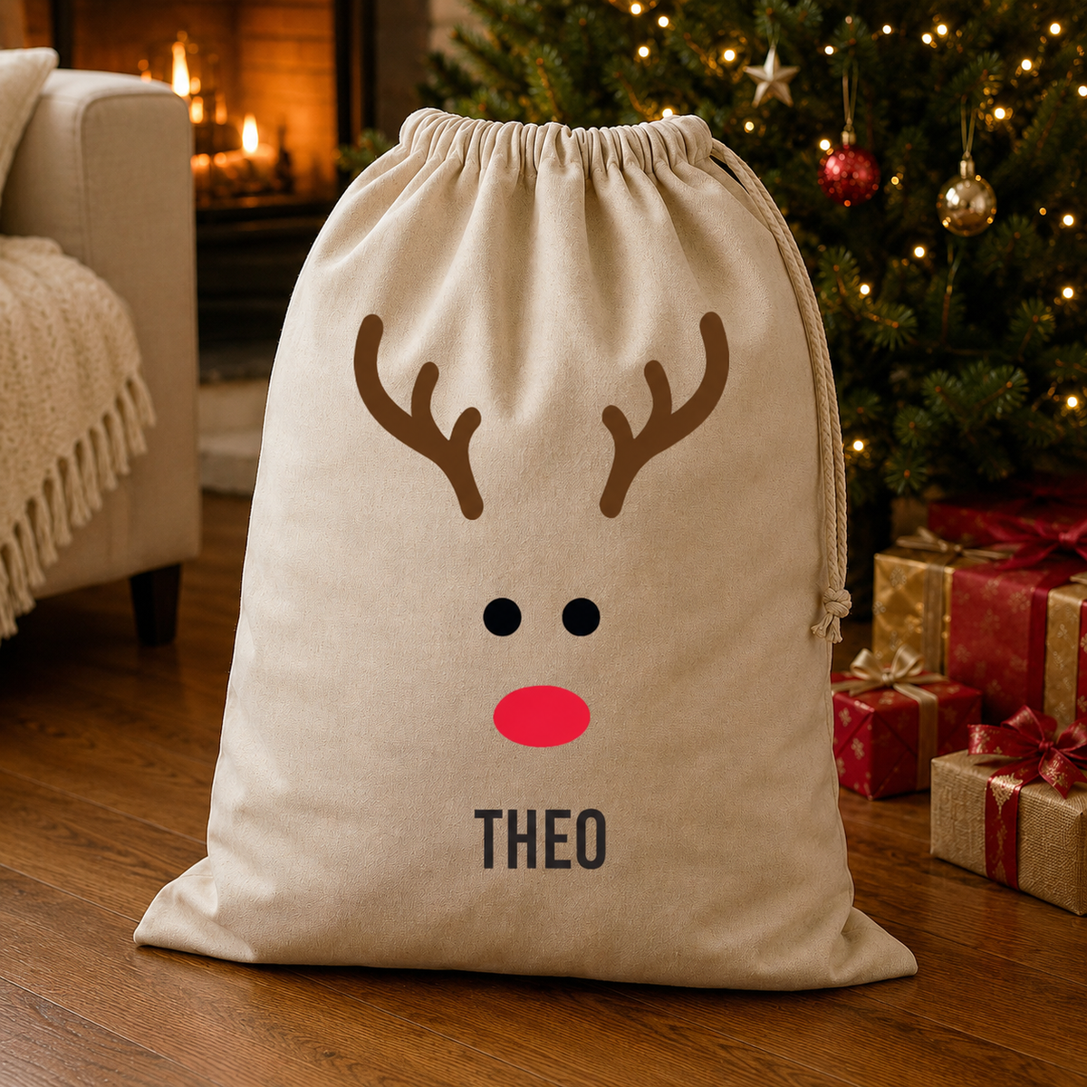 Personalisierter Name Rentiergesicht - Weihnachtsmannsack