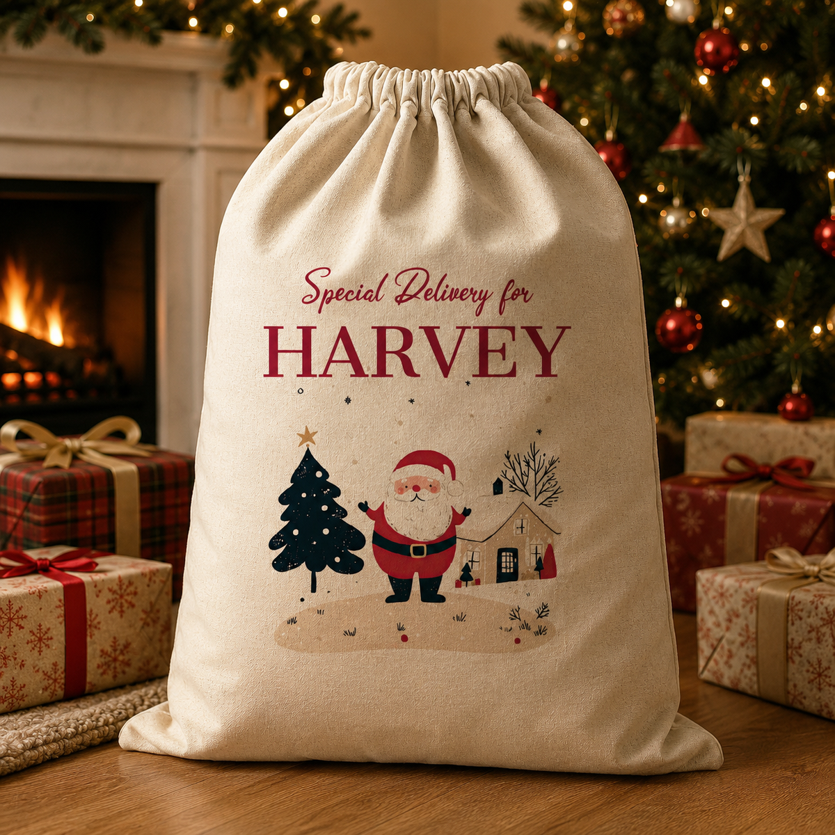 Personalised Special Delivery For... & Santa Scene - Christmas Santa Sack