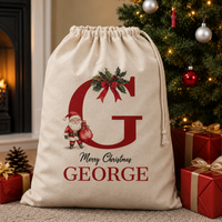 Personalised Merry Christmas Initial and Name - Christmas Santa Sack