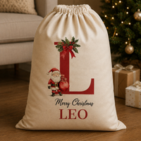Personalised Merry Christmas Initial and Name - Christmas Santa Sack