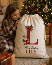 Personalised Merry Christmas Initial and Name - Christmas Santa Sack
