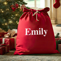 Personalised Name in Bold White - Christmas Santa Sack