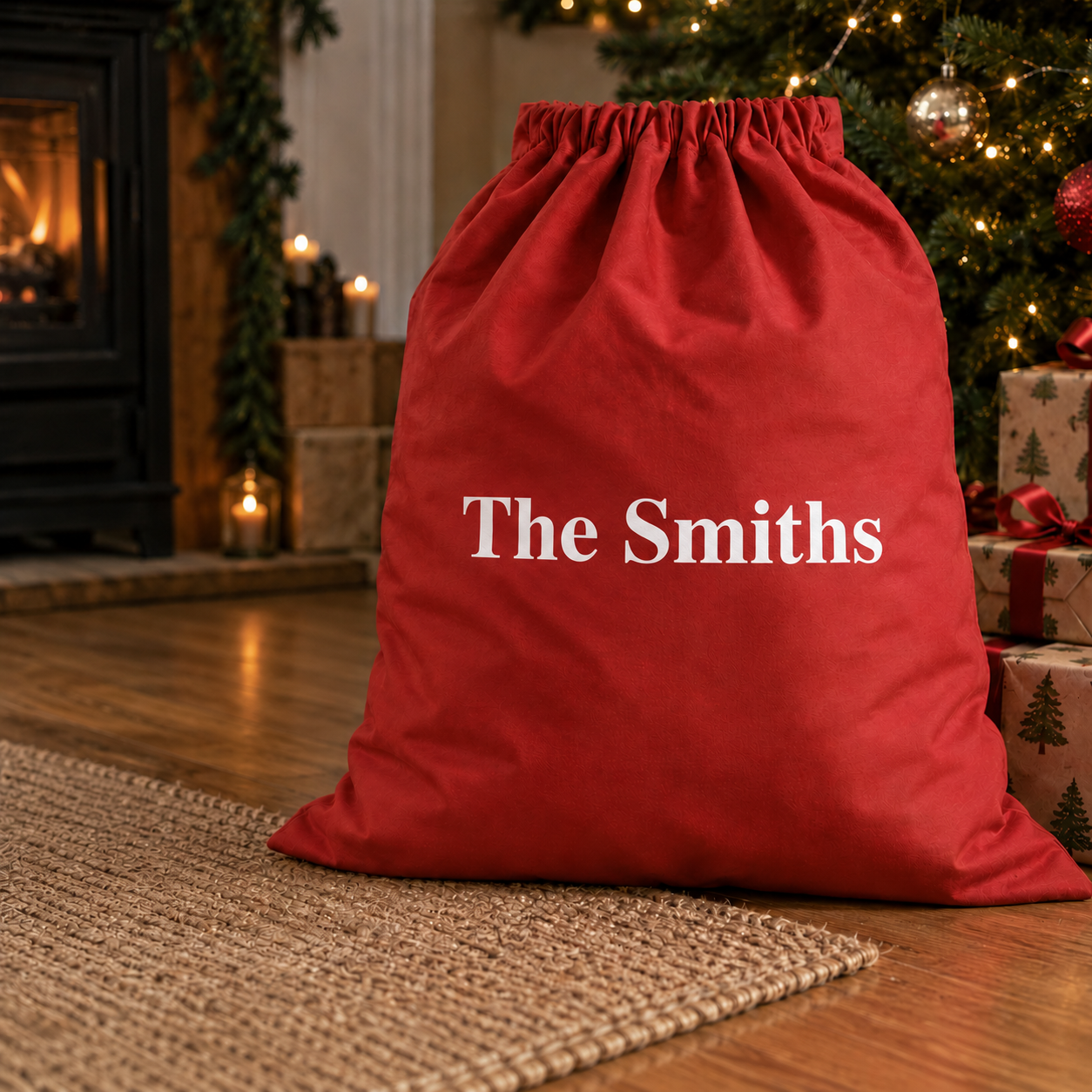 Personalised Name in Bold White - Christmas Santa Sack