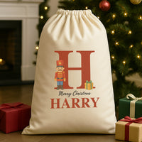 Personalised Christmas Toy Soldier Initial and Name - Christmas Santa Sack