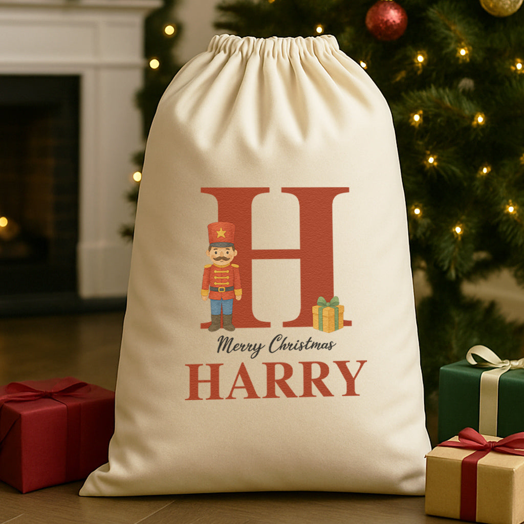 Personalised Christmas Toy Soldier Initial and Name - Christmas Santa Sack
