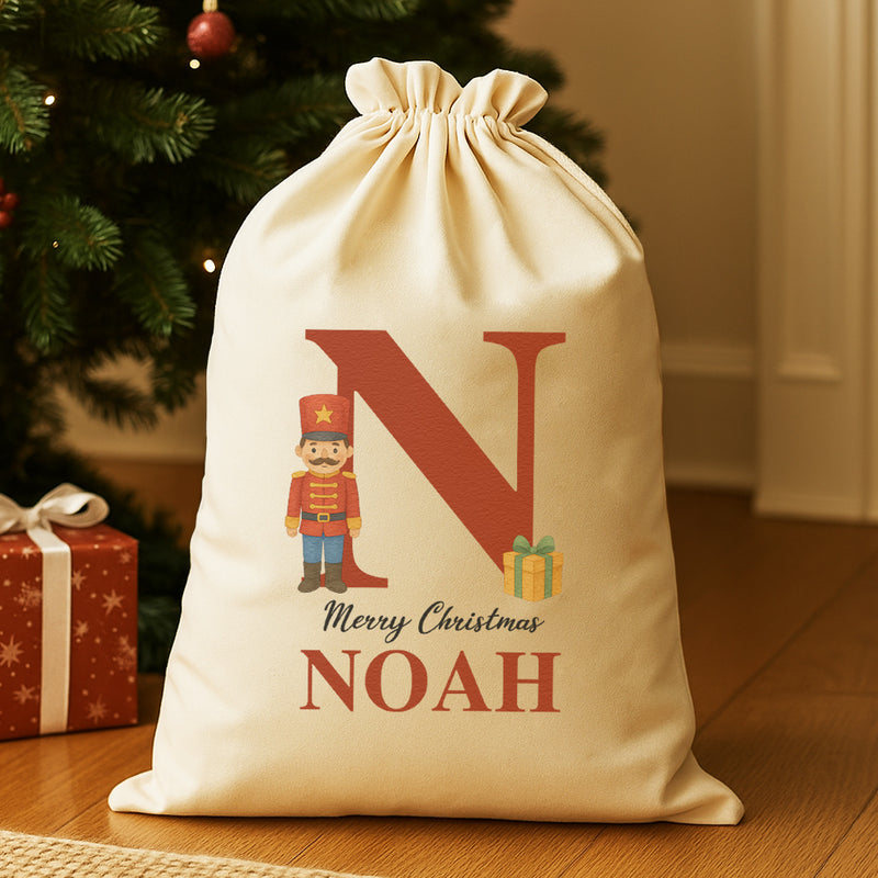 Personalised Christmas Toy Soldier Initial and Name - Christmas Santa Sack