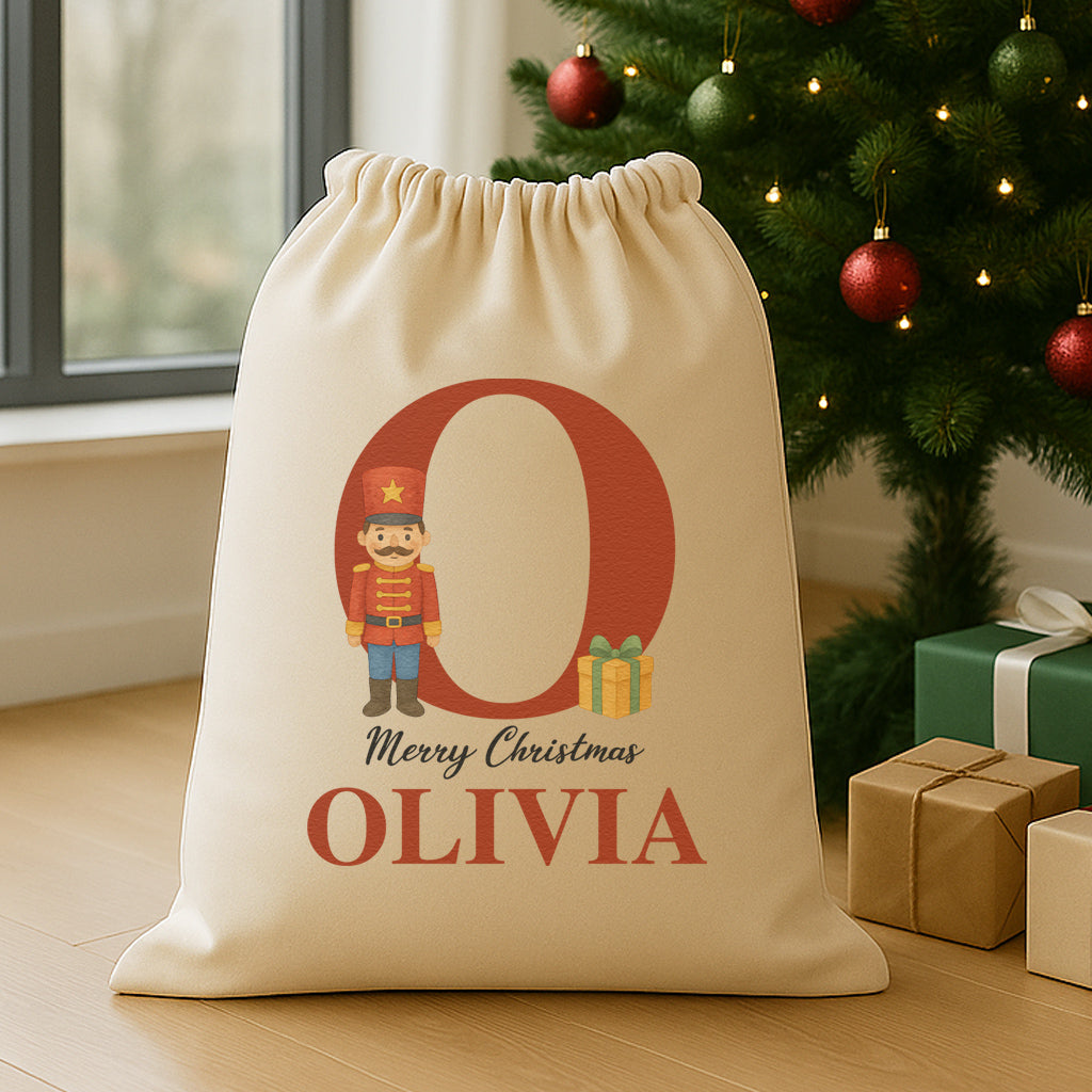 Personalised Christmas Toy Soldier Initial and Name - Christmas Santa Sack