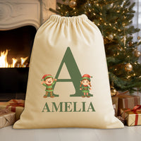 Personalised Christmas Elves Initial and Name - Christmas Santa Sack