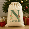 Personalised Christmas Elves Initial and Name - Christmas Santa Sack