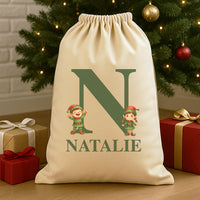 Personalised Christmas Elves Initial and Name - Christmas Santa Sack