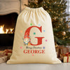 Personalised Christmas Gnome & Lights Initial and Name - Christmas Santa Sack