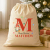 Personalised Christmas Gnome & Lights Initial and Name - Christmas Santa Sack