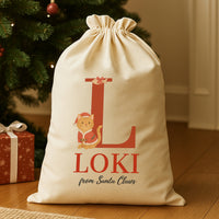 Personalised Christmas Santa Claws Initial and Name - Christmas Cat Santa Sack