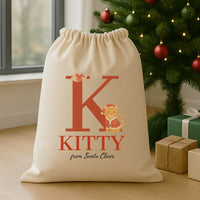 Personalised Christmas Santa Claws Initial and Name - Christmas Cat Santa Sack