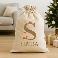 Personalised Christmas Santa Paws Initial and Name - Christmas Cat Santa Sack