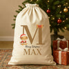 Personalised Christmas Santa Paws Sitting Initial and Name - Christmas Dog Santa Sack